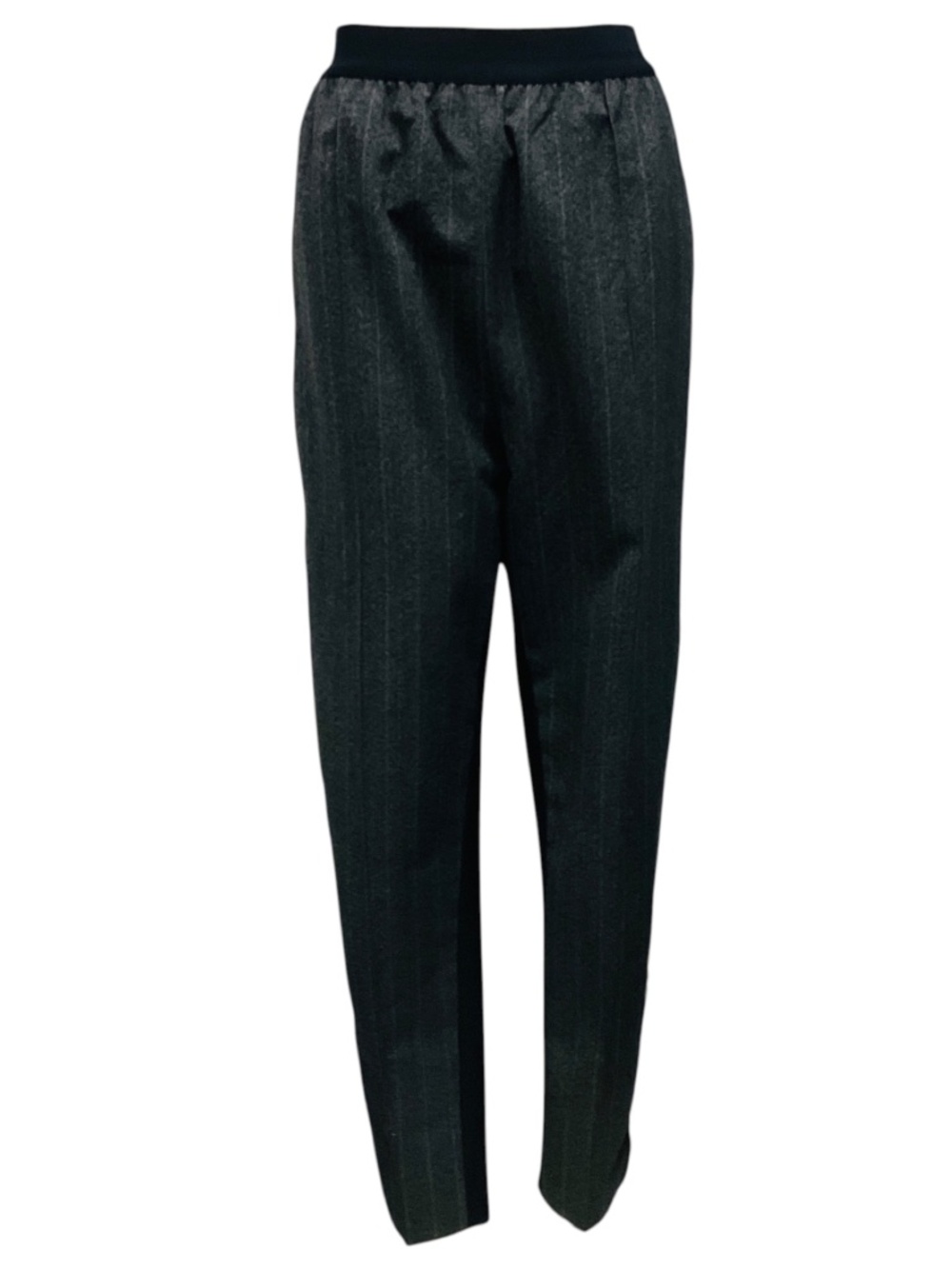 Celine Charcoal Grey / Black Pinstriped Wool Pants with Elastic Waist